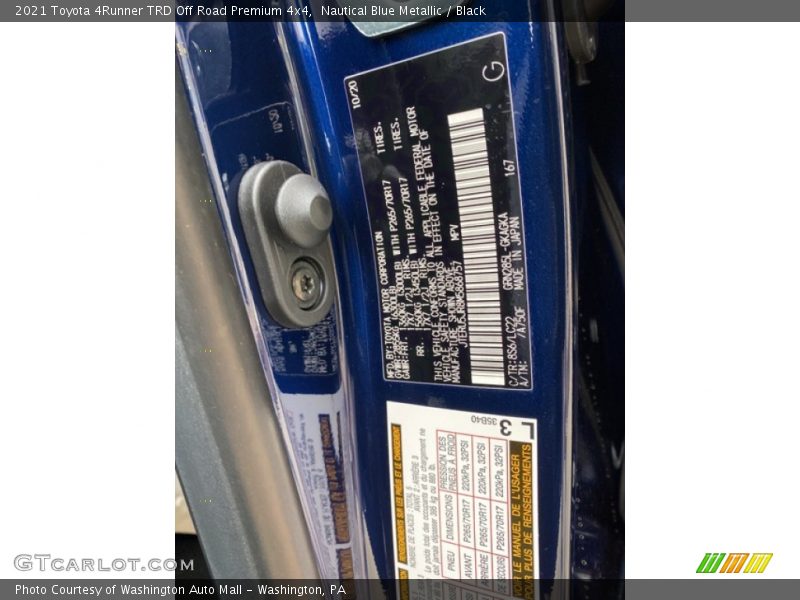 2021 4Runner TRD Off Road Premium 4x4 Nautical Blue Metallic Color Code 8S6