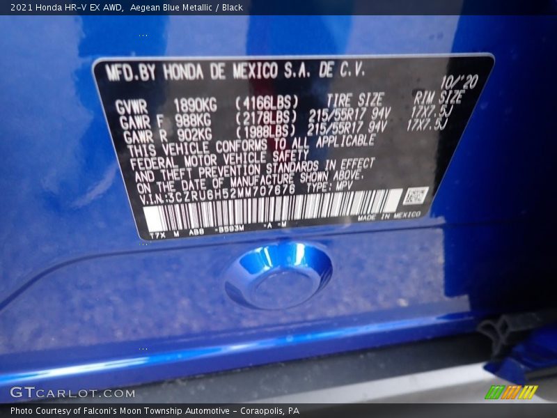 Aegean Blue Metallic / Black 2021 Honda HR-V EX AWD