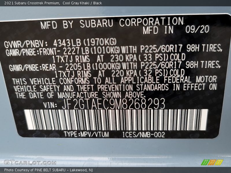 Cool Gray Khaki / Black 2021 Subaru Crosstrek Premium