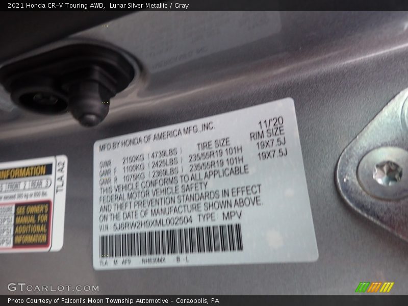 Lunar Silver Metallic / Gray 2021 Honda CR-V Touring AWD