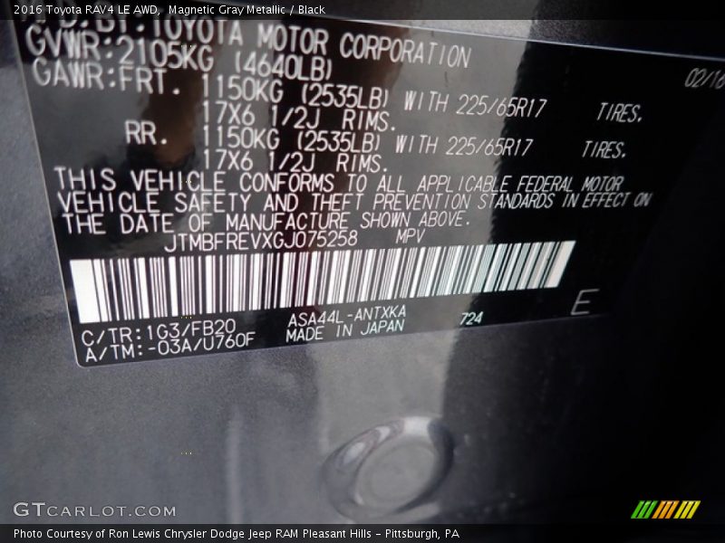 Magnetic Gray Metallic / Black 2016 Toyota RAV4 LE AWD