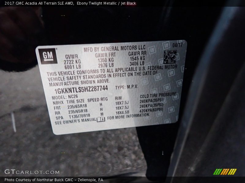 Ebony Twilight Metallic / Jet Black 2017 GMC Acadia All Terrain SLE AWD