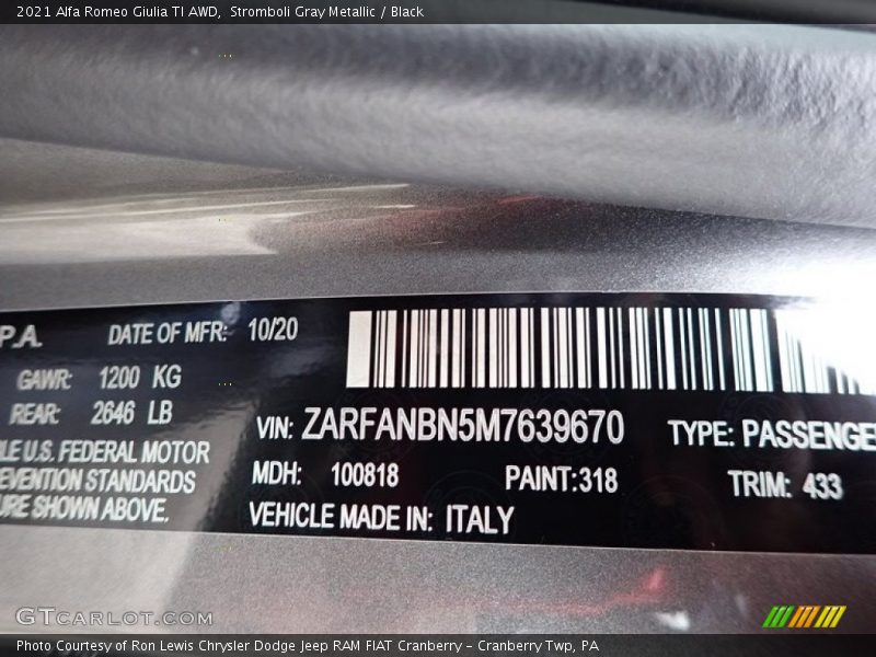 Stromboli Gray Metallic / Black 2021 Alfa Romeo Giulia TI AWD