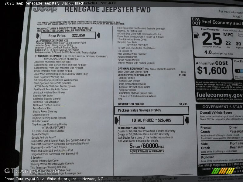  2021 Renegade Jeepster Window Sticker