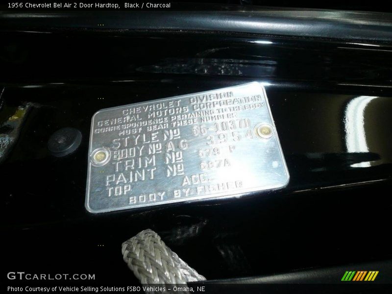 Info Tag of 1956 Bel Air 2 Door Hardtop