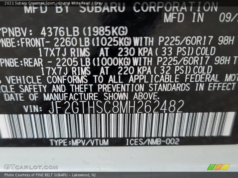 Crystal White Pearl / Gray 2021 Subaru Crosstrek Sport