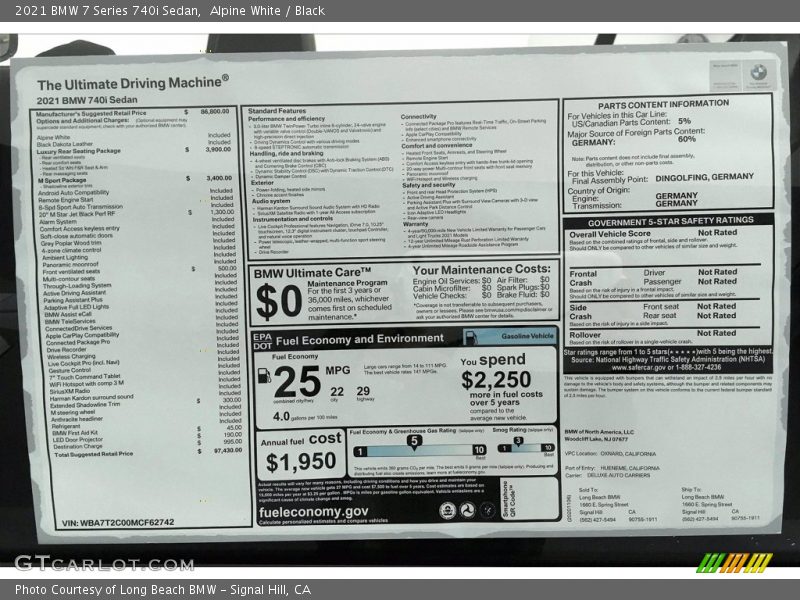 Alpine White / Black 2021 BMW 7 Series 740i Sedan