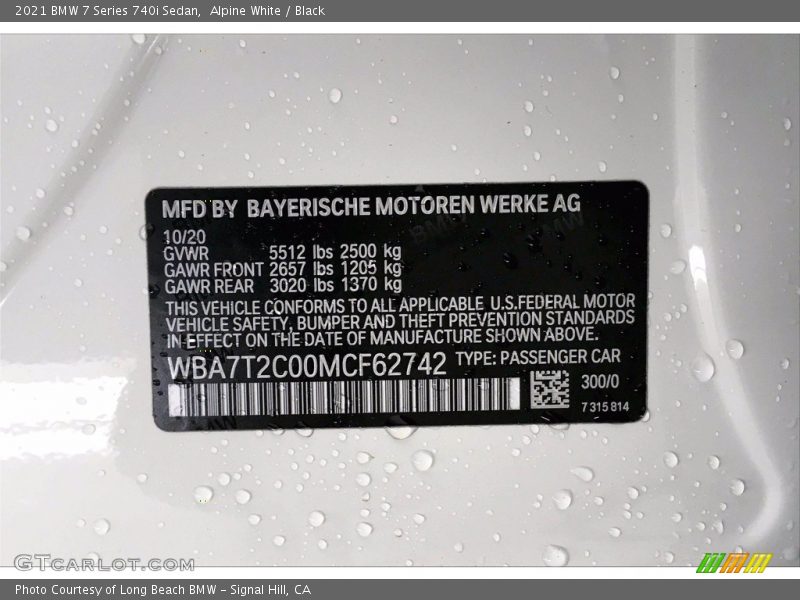 Alpine White / Black 2021 BMW 7 Series 740i Sedan