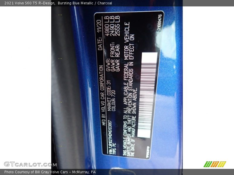 Bursting Blue Metallic / Charcoal 2021 Volvo S60 T5 R-Design