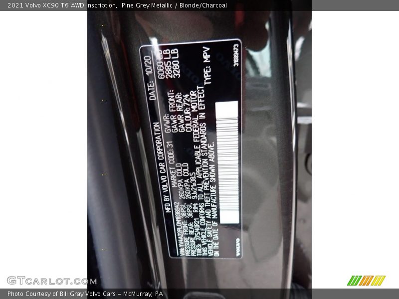 Pine Grey Metallic / Blonde/Charcoal 2021 Volvo XC90 T6 AWD Inscription