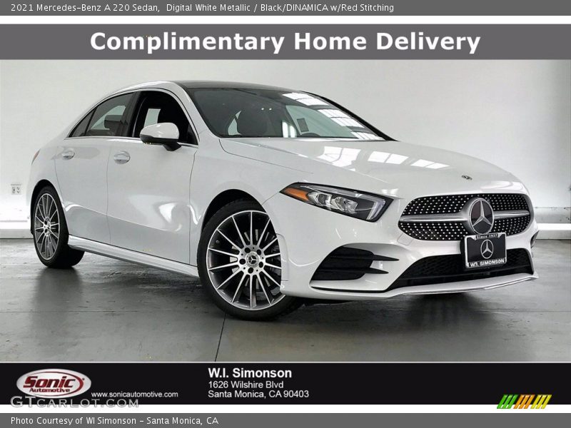 Digital White Metallic / Black/DINAMICA w/Red Stitching 2021 Mercedes-Benz A 220 Sedan