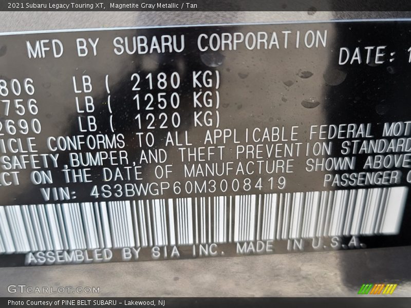 Magnetite Gray Metallic / Tan 2021 Subaru Legacy Touring XT