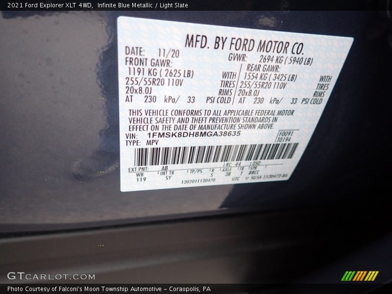 2021 Explorer XLT 4WD Infinite Blue Metallic Color Code AB