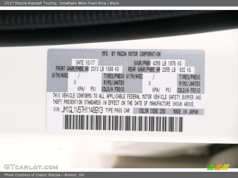 Snowflake White Pearl Mica / Black 2017 Mazda Mazda6 Touring