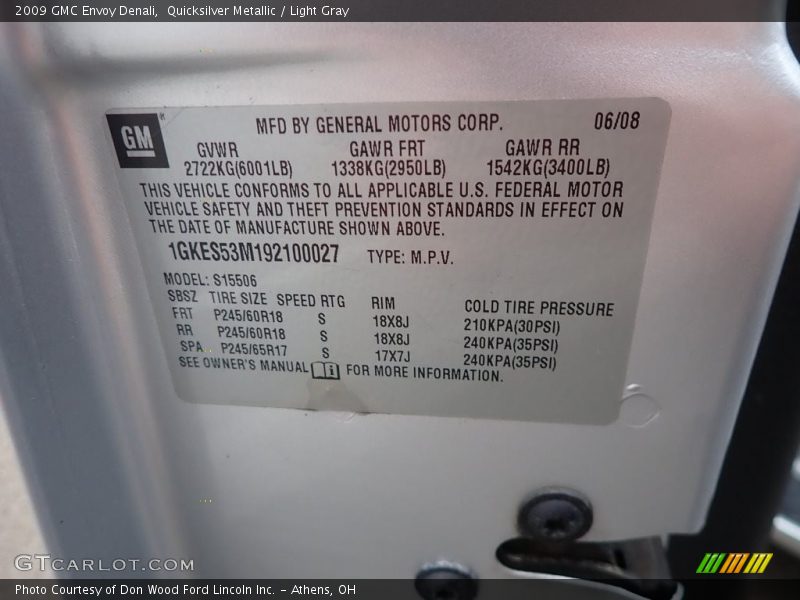 Quicksilver Metallic / Light Gray 2009 GMC Envoy Denali