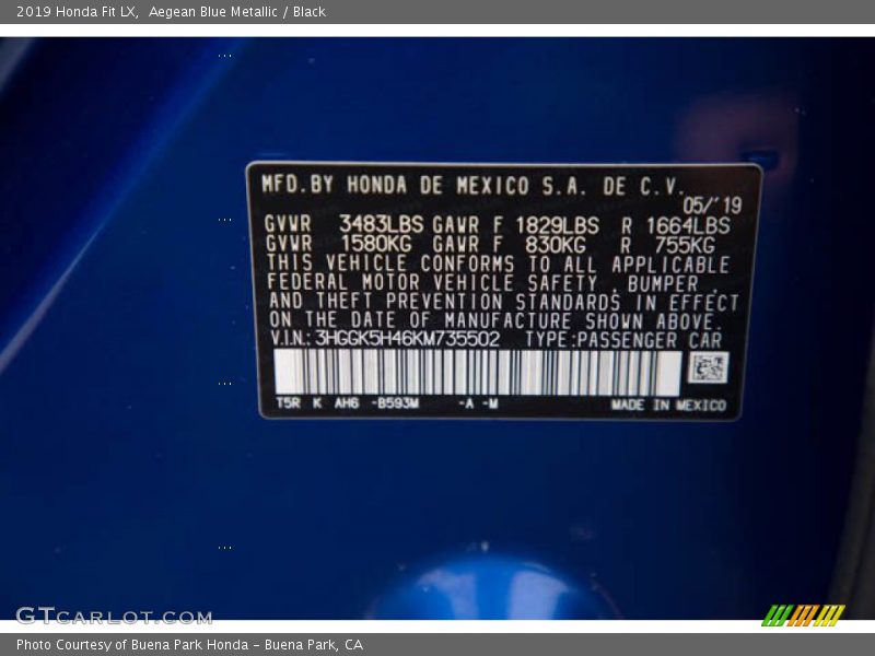 Aegean Blue Metallic / Black 2019 Honda Fit LX