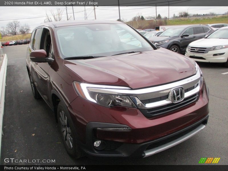 Deep Scarlet Pearl / Beige 2020 Honda Pilot EX-L AWD