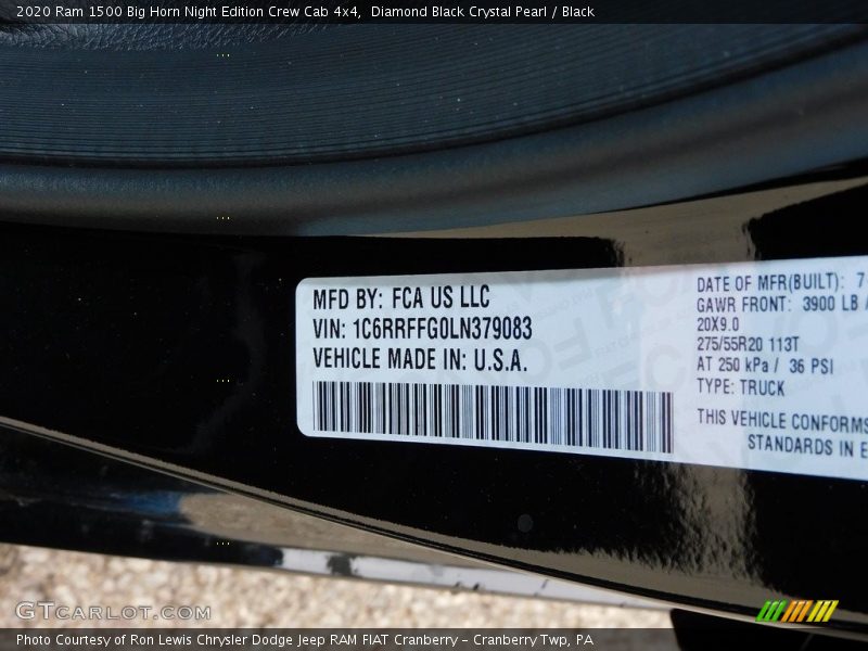 Diamond Black Crystal Pearl / Black 2020 Ram 1500 Big Horn Night Edition Crew Cab 4x4