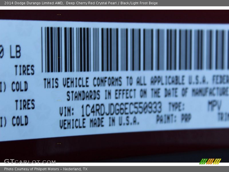 Deep Cherry Red Crystal Pearl / Black/Light Frost Beige 2014 Dodge Durango Limited AWD