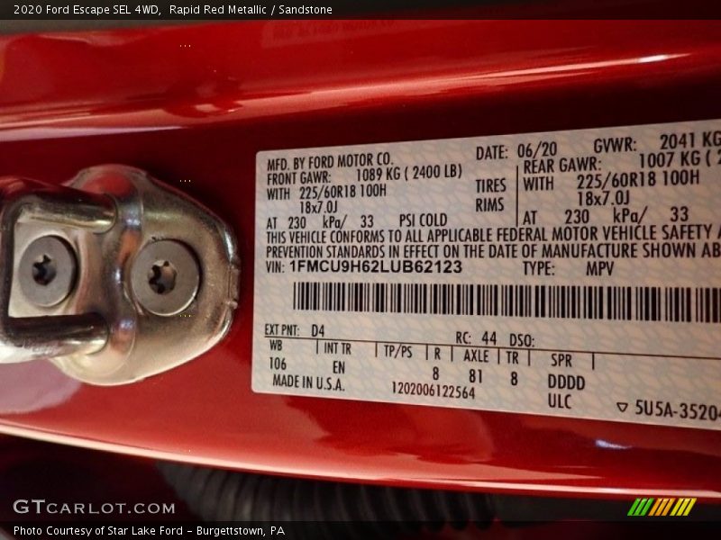 Rapid Red Metallic / Sandstone 2020 Ford Escape SEL 4WD
