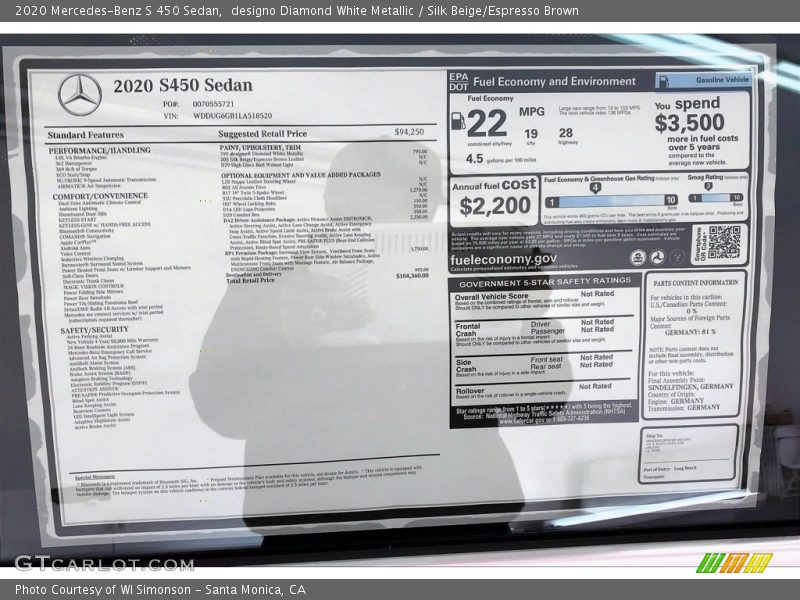 designo Diamond White Metallic / Silk Beige/Espresso Brown 2020 Mercedes-Benz S 450 Sedan