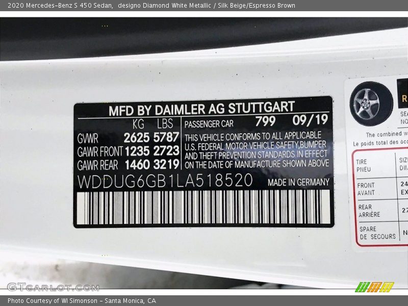 designo Diamond White Metallic / Silk Beige/Espresso Brown 2020 Mercedes-Benz S 450 Sedan