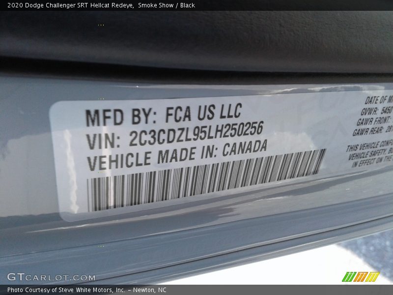 Smoke Show / Black 2020 Dodge Challenger SRT Hellcat Redeye