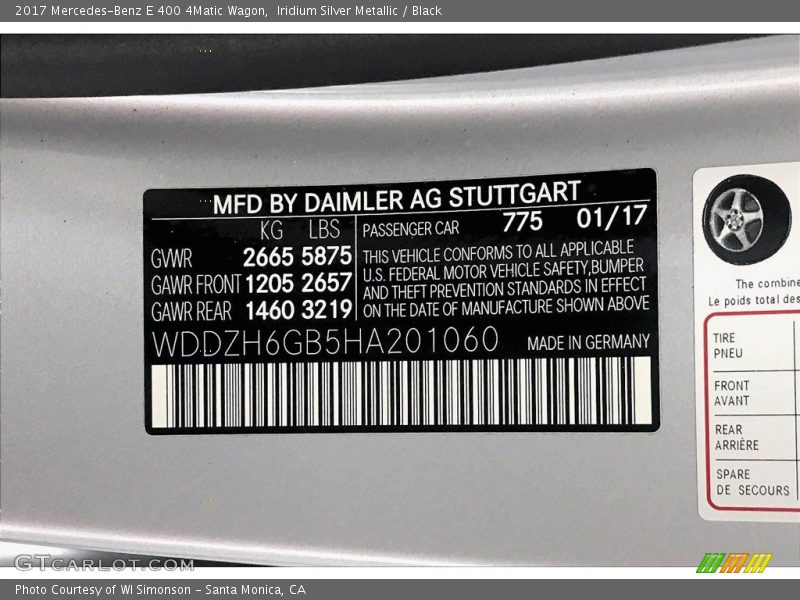 2017 E 400 4Matic Wagon Iridium Silver Metallic Color Code 775