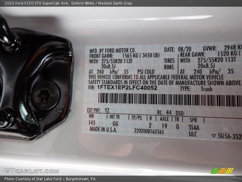 Oxford White / Medium Earth Gray 2020 Ford F150 STX SuperCab 4x4