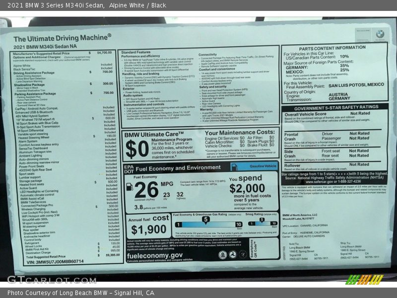 Alpine White / Black 2021 BMW 3 Series M340i Sedan