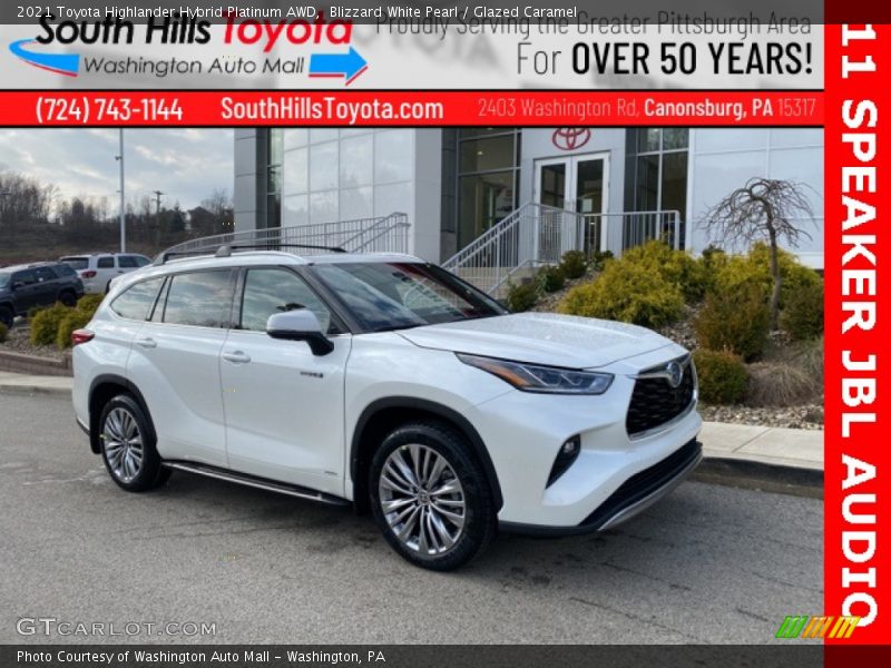 Blizzard White Pearl / Glazed Caramel 2021 Toyota Highlander Hybrid Platinum AWD