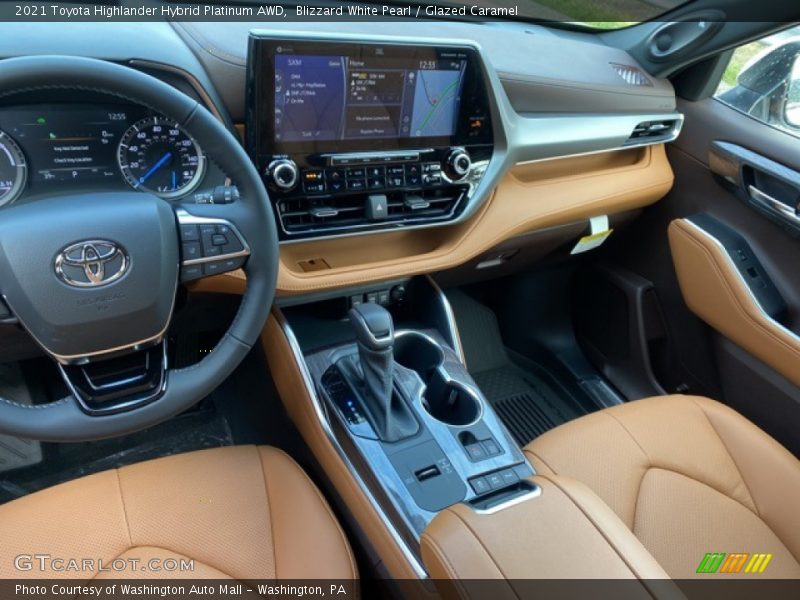 Blizzard White Pearl / Glazed Caramel 2021 Toyota Highlander Hybrid Platinum AWD