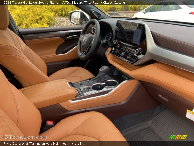 Blizzard White Pearl / Glazed Caramel 2021 Toyota Highlander Hybrid Platinum AWD