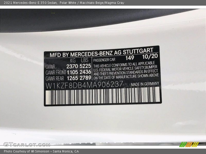 Polar White / Macchiato Beige/Magma Gray 2021 Mercedes-Benz E 350 Sedan