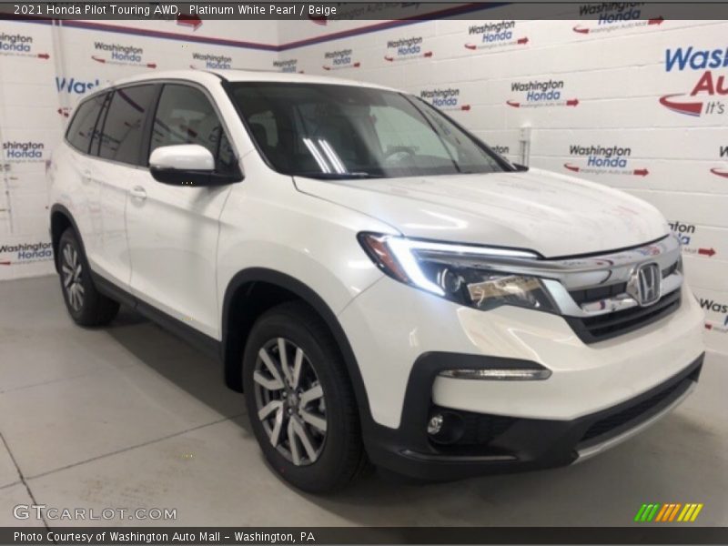 Platinum White Pearl / Beige 2021 Honda Pilot Touring AWD