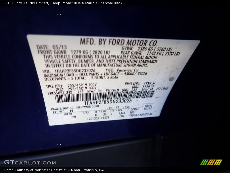 Deep Impact Blue Metallic / Charcoal Black 2013 Ford Taurus Limited