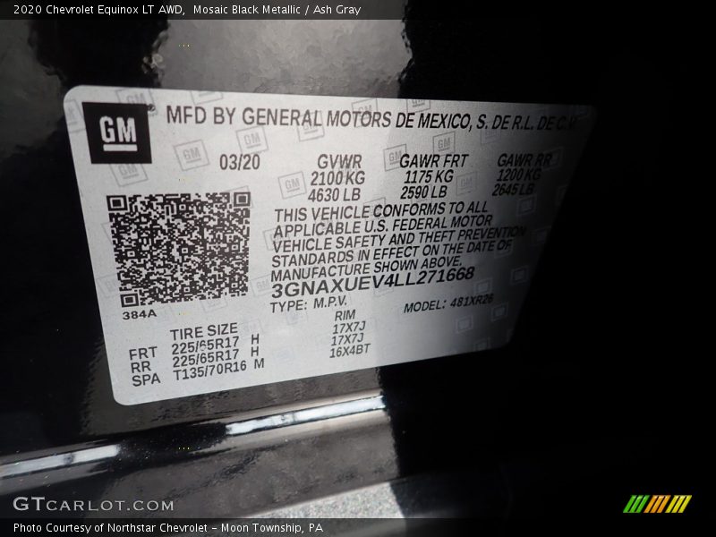 Mosaic Black Metallic / Ash Gray 2020 Chevrolet Equinox LT AWD