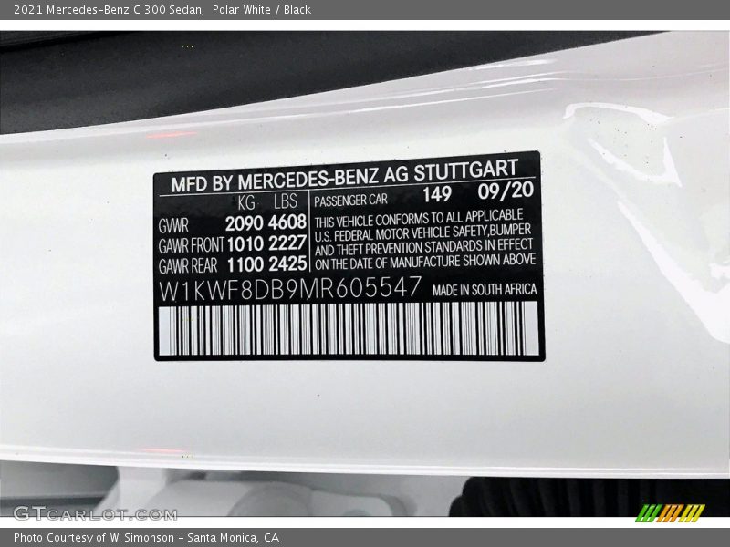 Polar White / Black 2021 Mercedes-Benz C 300 Sedan