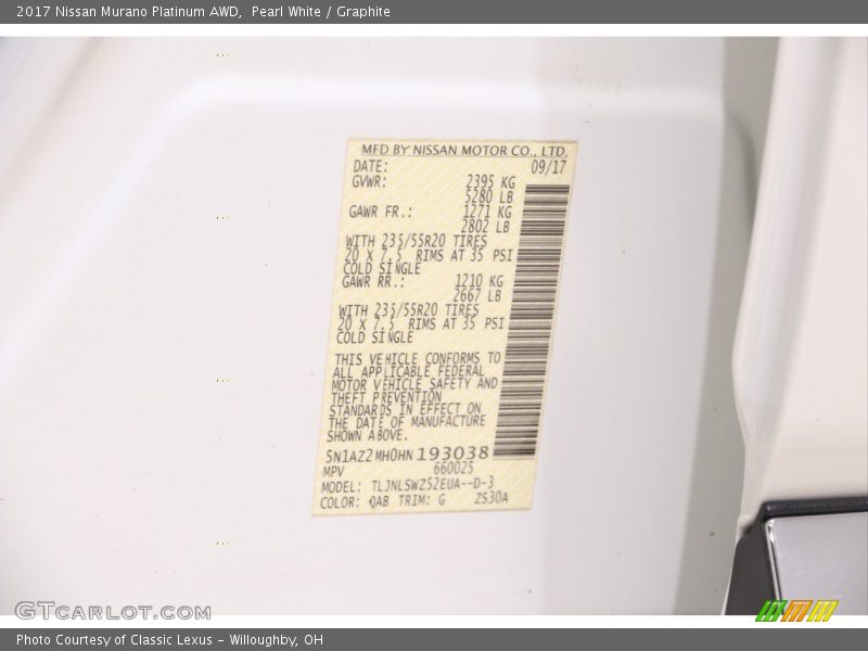 Pearl White / Graphite 2017 Nissan Murano Platinum AWD
