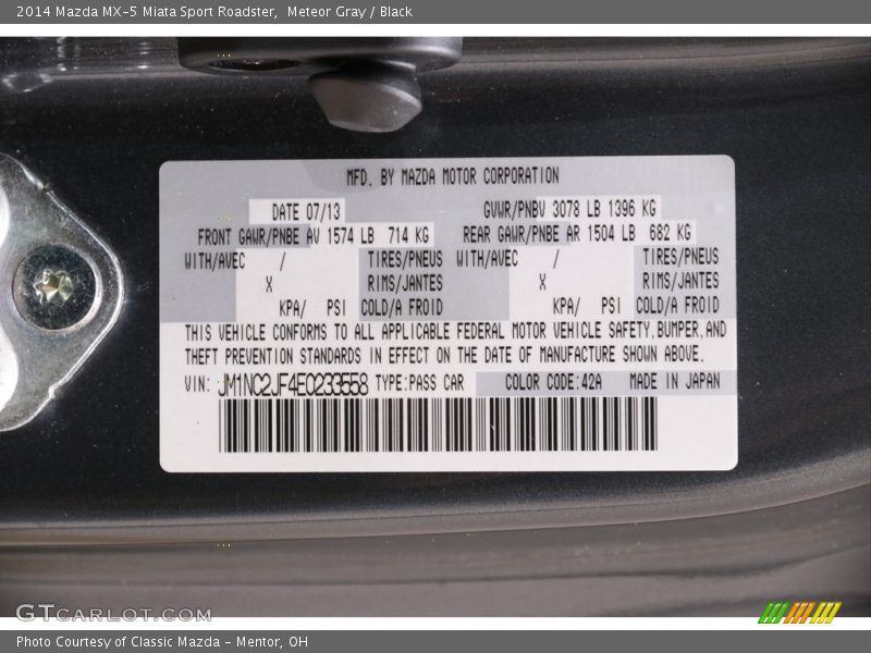 Meteor Gray / Black 2014 Mazda MX-5 Miata Sport Roadster