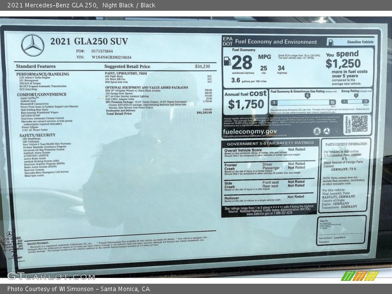 Night Black / Black 2021 Mercedes-Benz GLA 250
