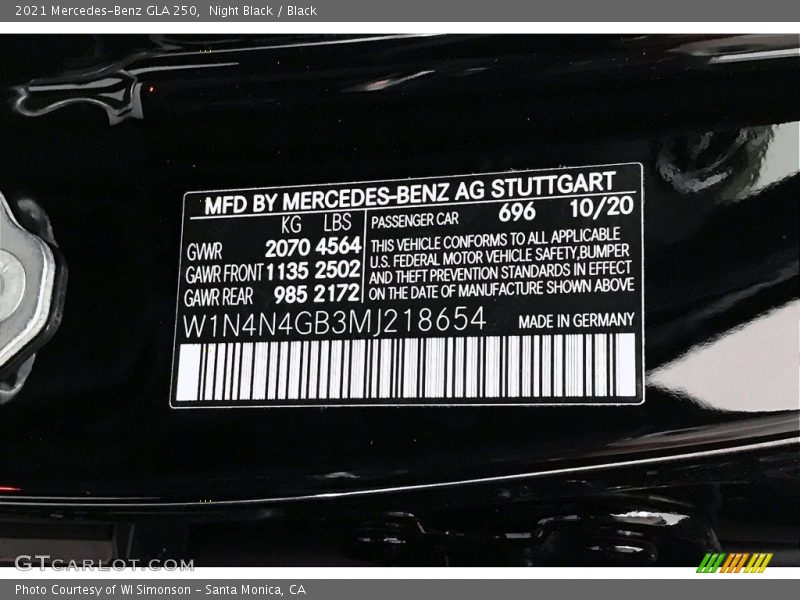 Night Black / Black 2021 Mercedes-Benz GLA 250