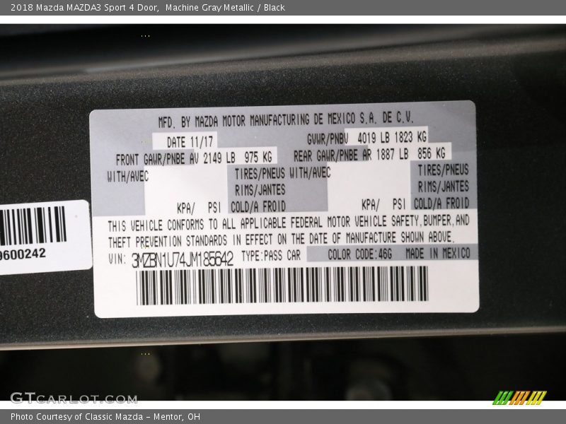 Machine Gray Metallic / Black 2018 Mazda MAZDA3 Sport 4 Door