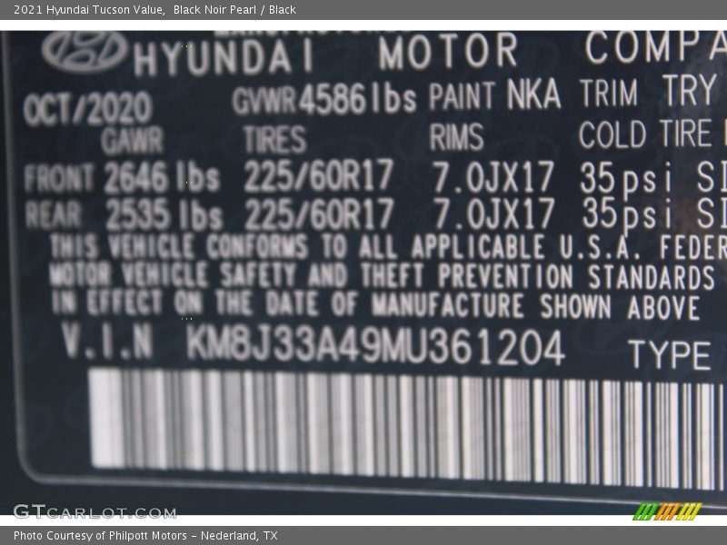 Black Noir Pearl / Black 2021 Hyundai Tucson Value