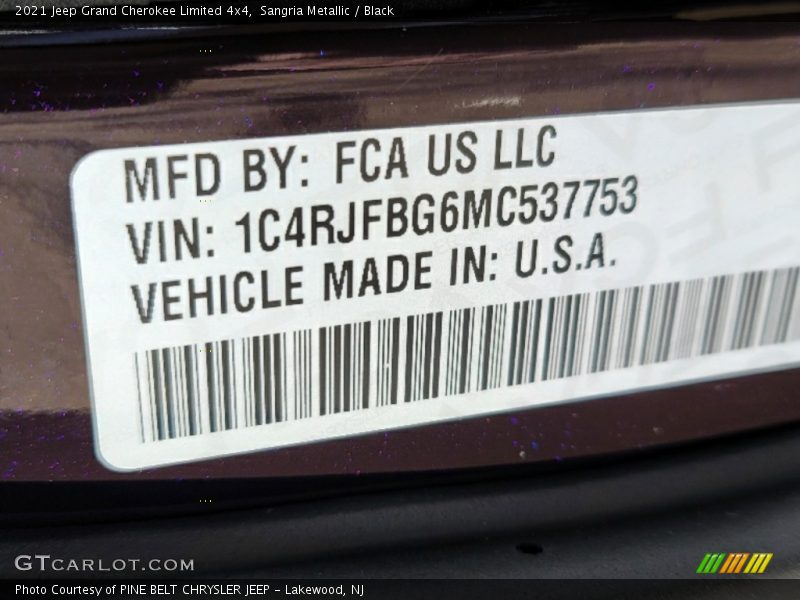 Sangria Metallic / Black 2021 Jeep Grand Cherokee Limited 4x4