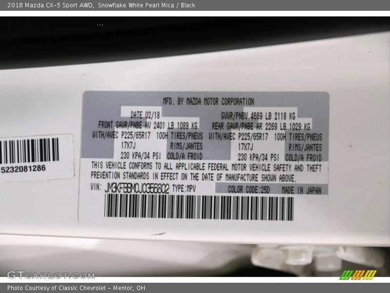 Snowflake White Pearl Mica / Black 2018 Mazda CX-5 Sport AWD