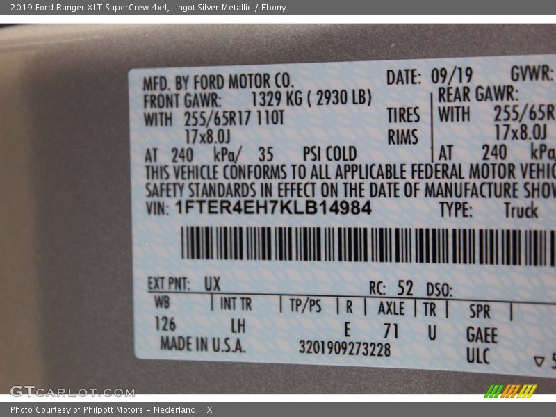 Ingot Silver Metallic / Ebony 2019 Ford Ranger XLT SuperCrew 4x4