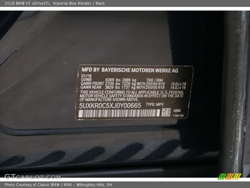 Imperial Blue Metallic / Black 2018 BMW X5 xDrive35i