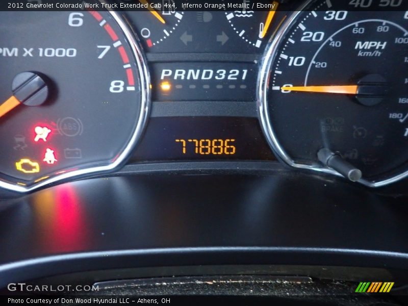 Inferno Orange Metallic / Ebony 2012 Chevrolet Colorado Work Truck Extended Cab 4x4