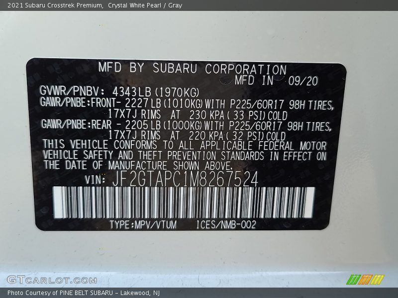 Crystal White Pearl / Gray 2021 Subaru Crosstrek Premium